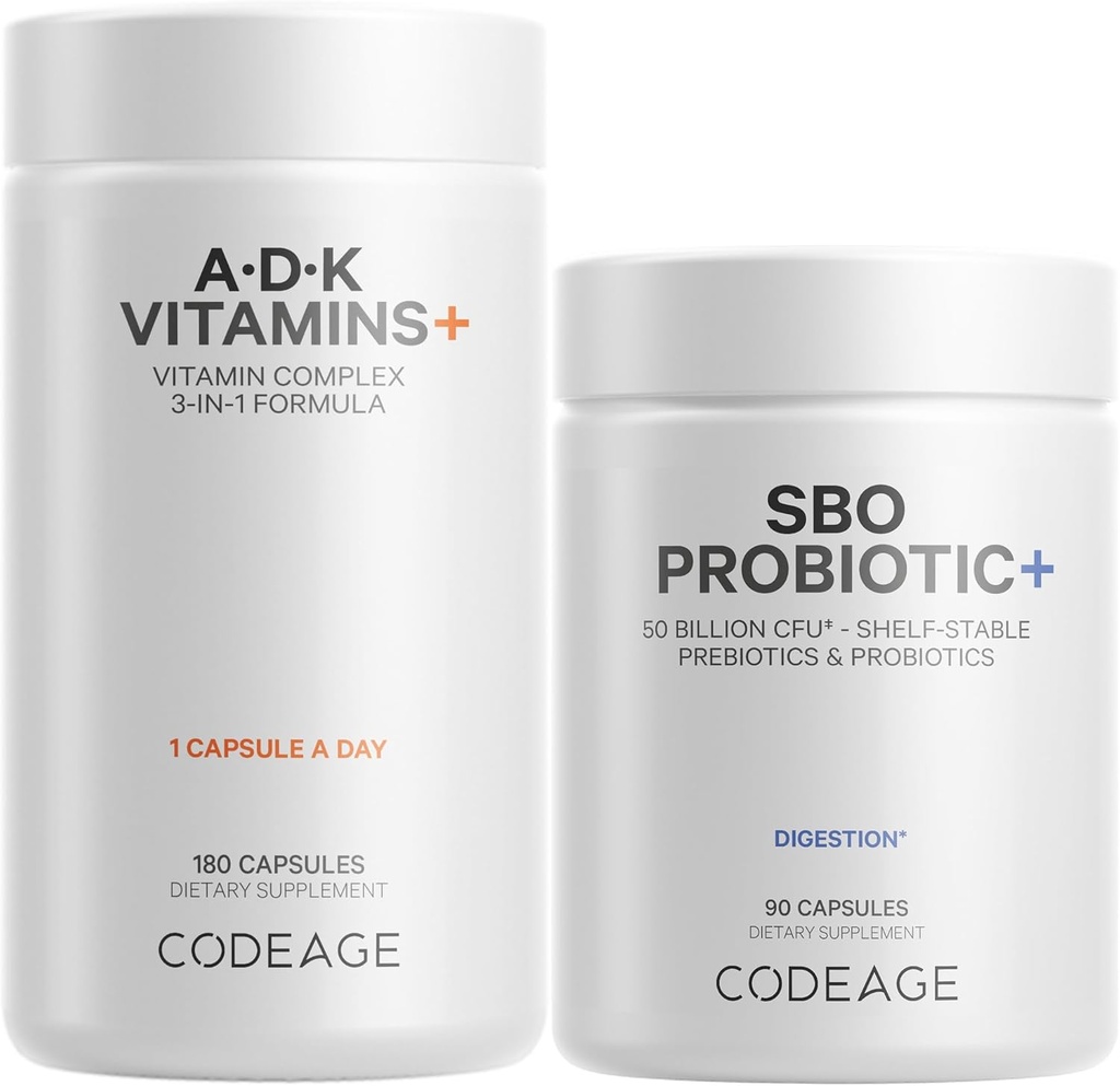 密码日报 ADK 维生素与Probiotic Bundle – 维生素 A 维生素 Palmitate,维生素 D3 Cholecalciferol,维生素K,50亿 CPU SBO Probiotic Blend, 非GMO