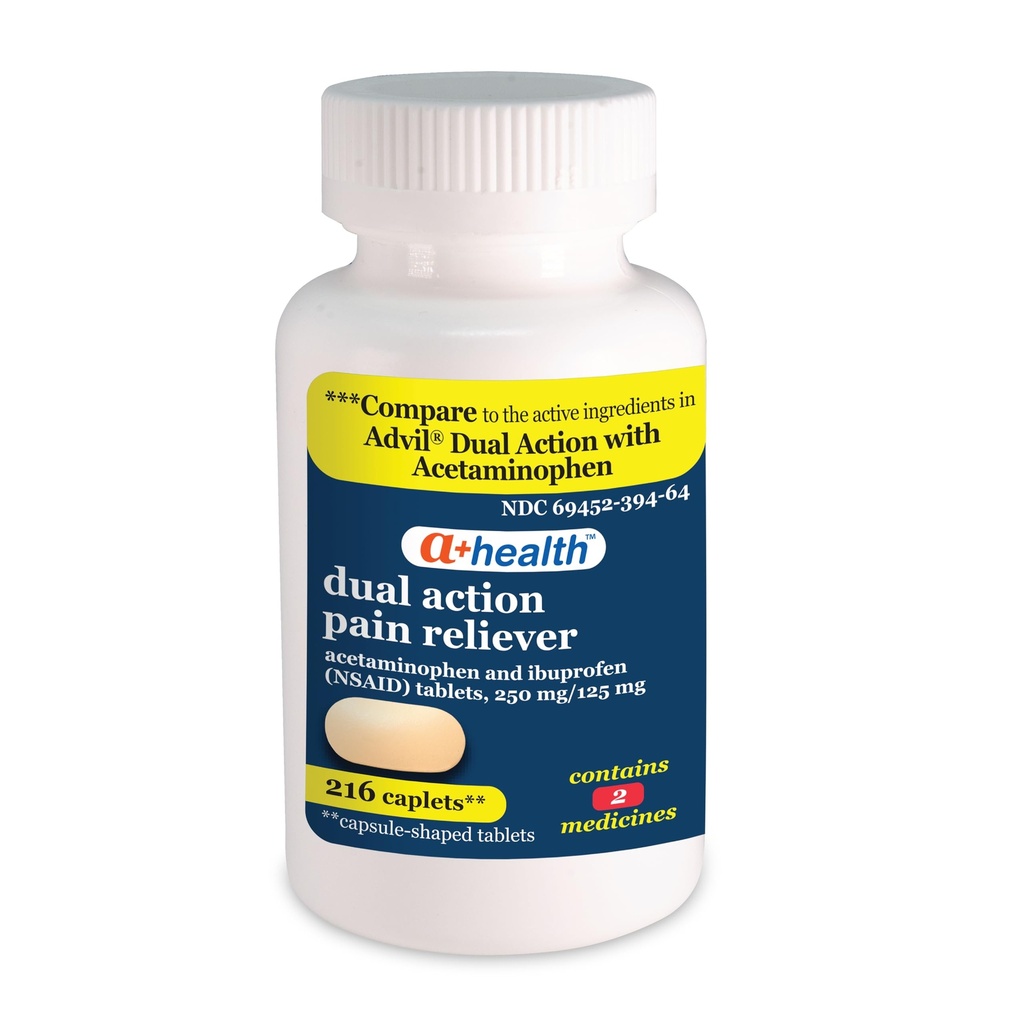 A+健康双作用乙酰氨基苯 250毫克和Ibuprofen (NSAID) 125mg 止痛药 Caplets, 216 count