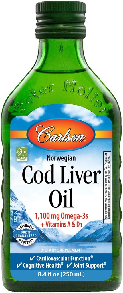 Carlson Cod Liver Oil, 挪威,自然,1,100毫克Omega-3s,250毫升