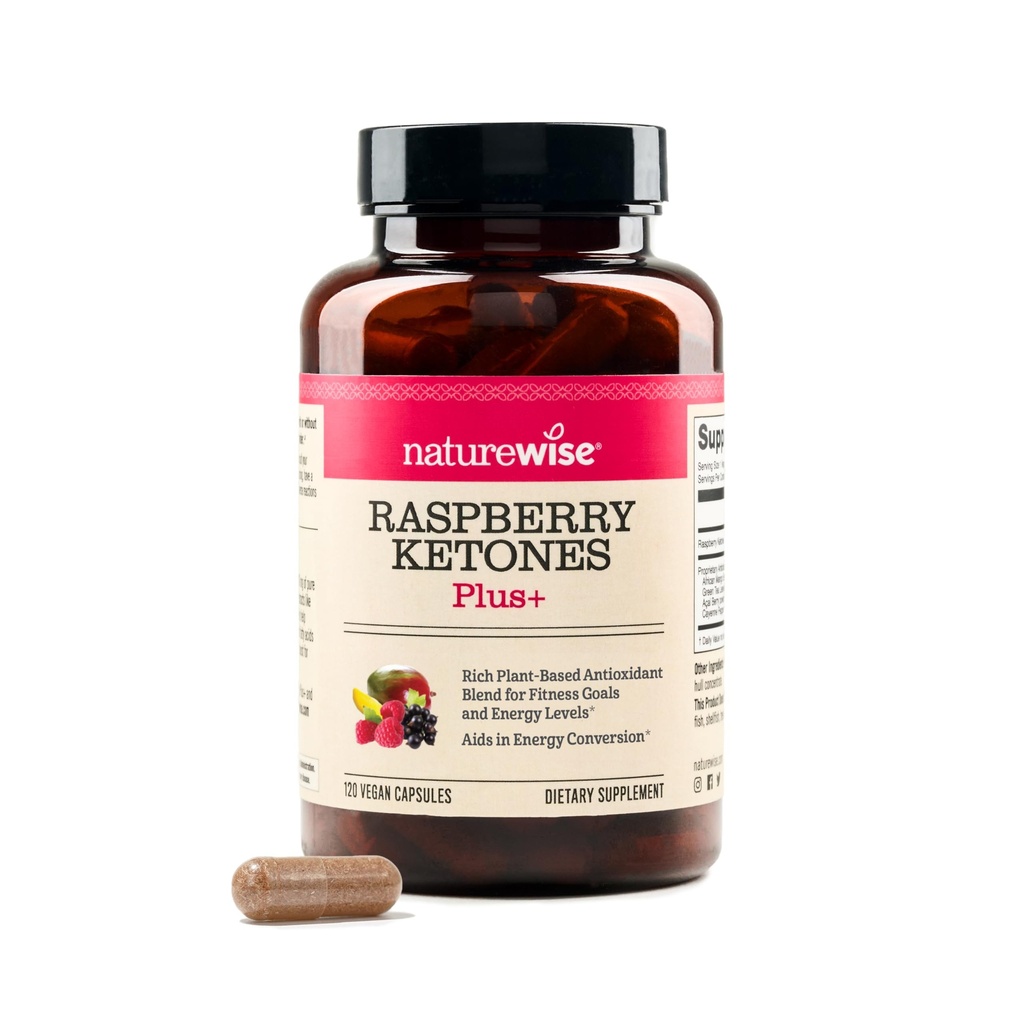 NatureWise Raspberry Ketones Plus - w/绿茶抽取,Cayenne Pepper, & Acai Berry - 支持抗氧化剂健康,能量水平,重量目标 - Vegan & Gluten - Free - 120 Capsules [120日供应]