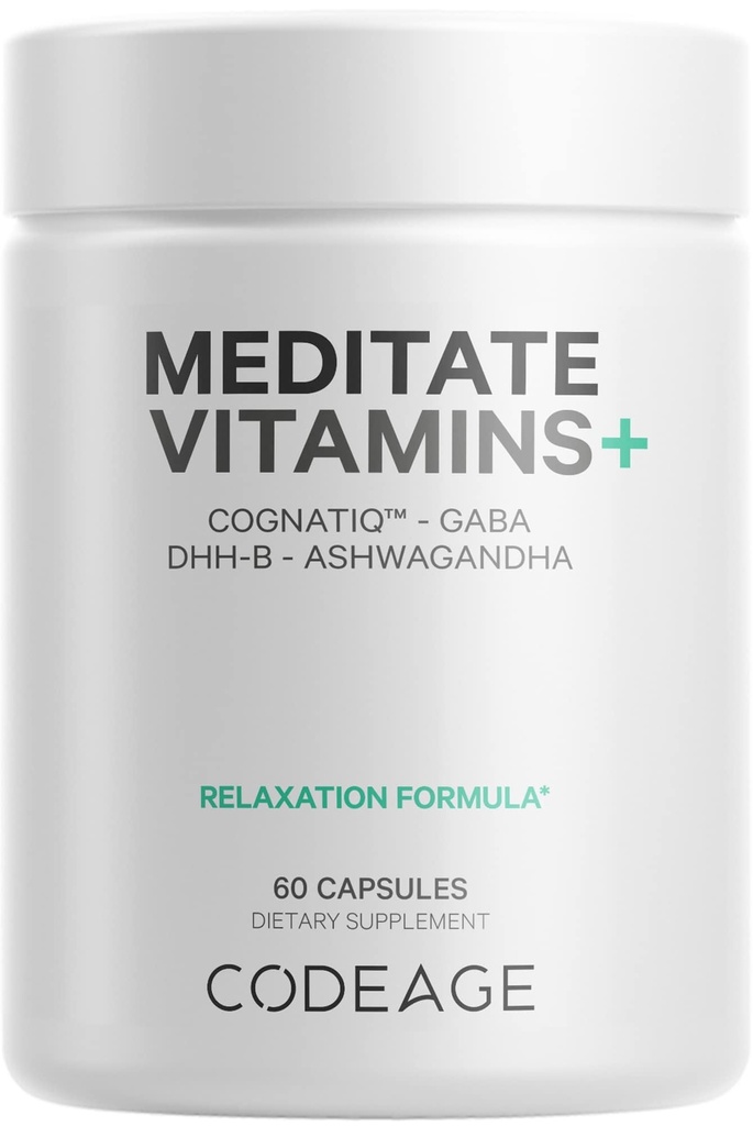 密码美迪塔素维生素+补充剂 - CognatiQ, DHH-B, GABA, Ashwagandha, 有机蘑菇,蓝莓 - BDNF脑药丸和神经蛋白 - Vegan, Non-GMO, Gluten-Free - 60 Capsules
