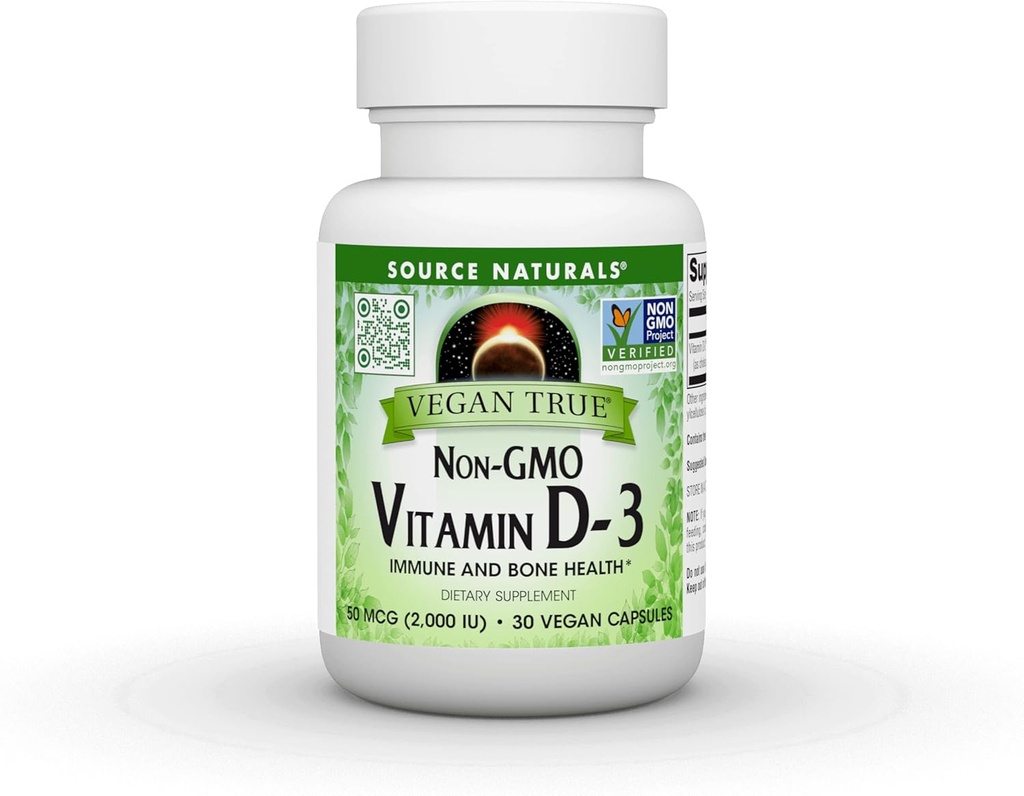 资料来源:Naturals Vegan True,非GMO维生素D-3,《免疫和骨质健康膳食补充》*,2000 IU - 30 Capsules