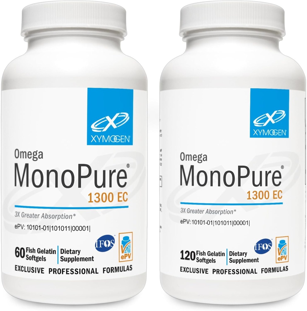 XYMOGEN Omega MonoPure 1300EC Bundle - 60 Softgels + 120 Softgels - 鱼油加3X大吸收 - DHA EPA Omega 3 心脏健康+认知支持补充