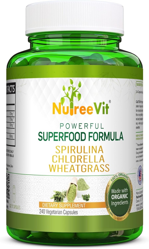 果树维特纯度 100% 有机螺旋藻 + 氯菌 + 小麦草 – 强力超级食品 – Veggie Capsules → 500 mg