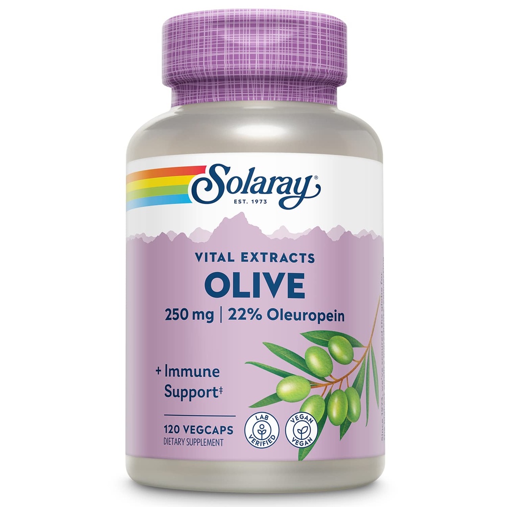 SOLARAY Olive 250mg - 橄榄叶提取片,含22% Oleuropein, Plus Lemon Balm - 健康支持的多酚补充剂 - Vegan,60天保障,实验室验证 - 120种服务,120种蔬菜