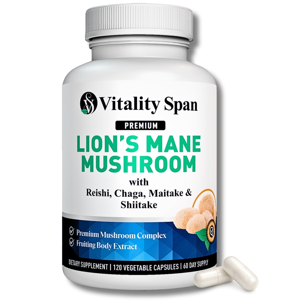Lions Mane Supplements - 蘑菇 提取:Chaga, Maitake, Reishi和Shiitake 蘑菇 纯水果体 诺特罗奇,焦点,大脑和认知支持 120 Veggie Caps