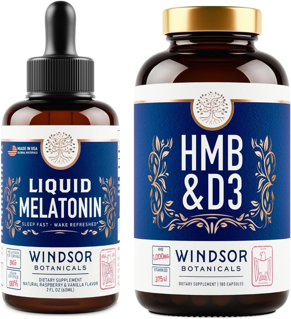 WINDSOR BOTANICALS HMB 配有维生素D3补充剂和液体梅拉托宁 3mg - 解决和回收包