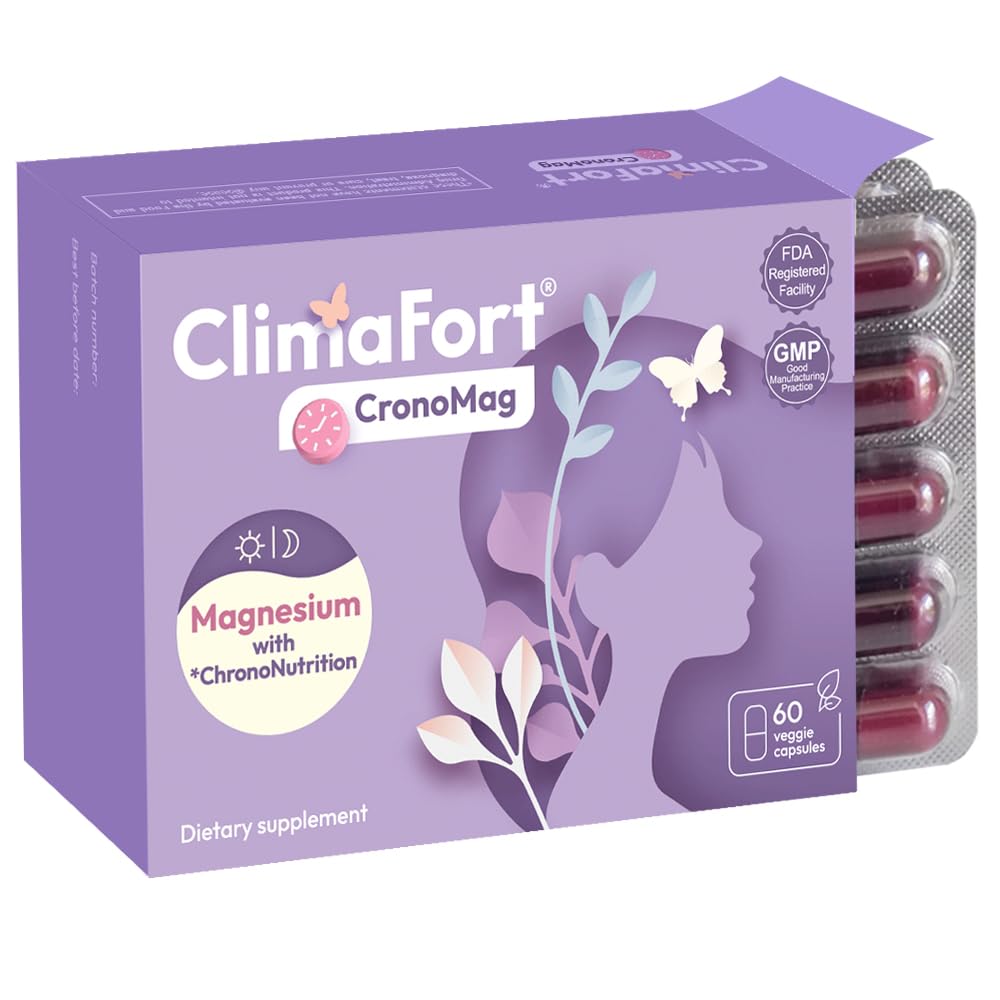 ClimaFort CronoMag 更年期女性的镁 → 5 盐类 Bisglycnate + Glycrophate → B12 → 能量补充 → 一个月供应