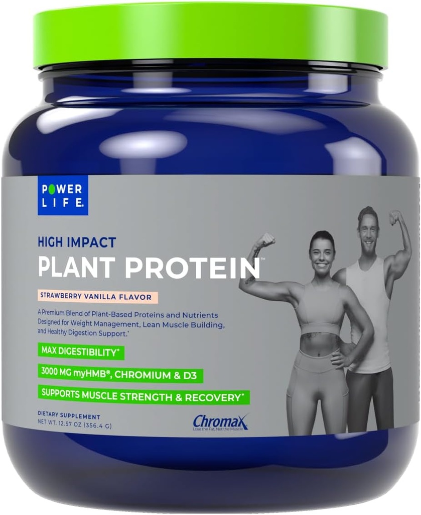 POWERLIFE 高影响草药 Whey蛋白,含3000MG的HMB,无糖添加,非GMO,Hormone和抗生素自由,15种服务(草莓香草-新配方)