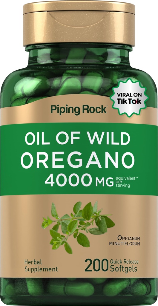 Pipping Rock Oregano Oil Softgel Capsules 40000mg → 200 Pills → 草药提取补充 → 野生收获 → 非GMO, Gluten Free