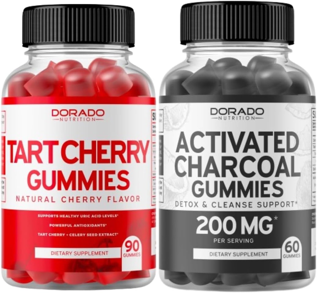 Tart Cherry (90 Gummys) Uric酸级支持强抗氧化剂,配有Celery种子和活化炭(60 Gummys) 健康除毒和清洁剂 - 由有机椰壳-美国制造