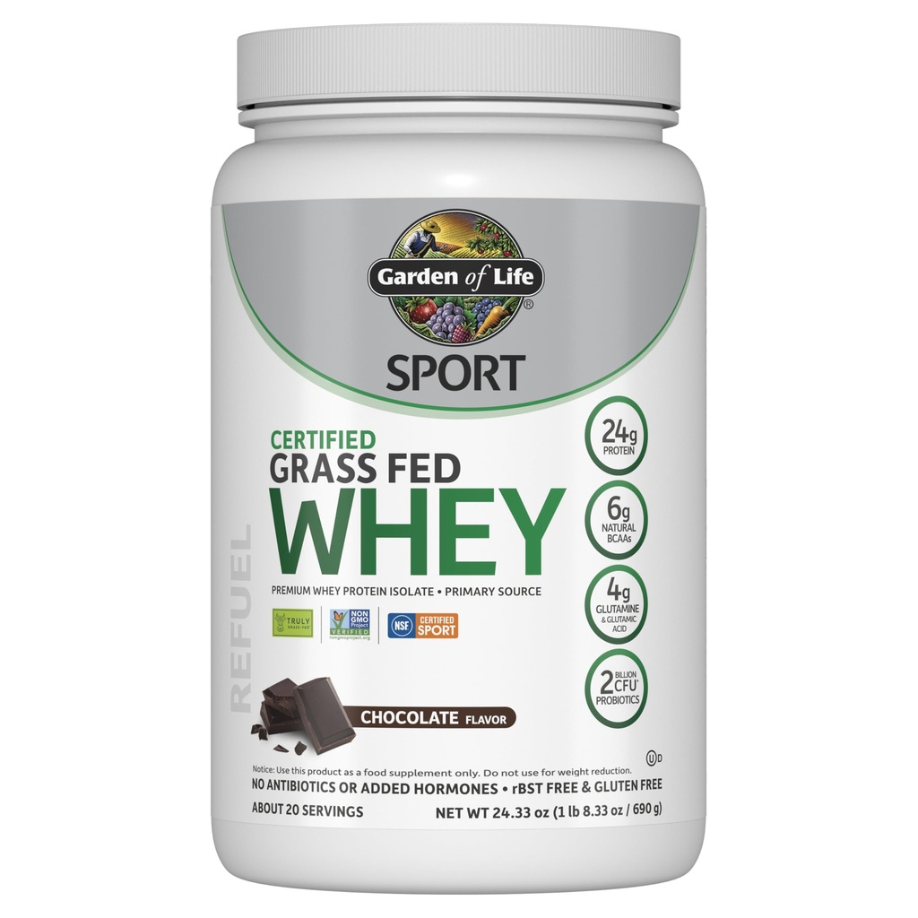 生命花园 运动Whey蛋白粉巧克力,Premium Grass Fed Whei蛋白隔离剂 Plus Probiotics for Immune System Health, 24g蛋白,非转基因生物,Gluten Free, Cold Processed - 20 services