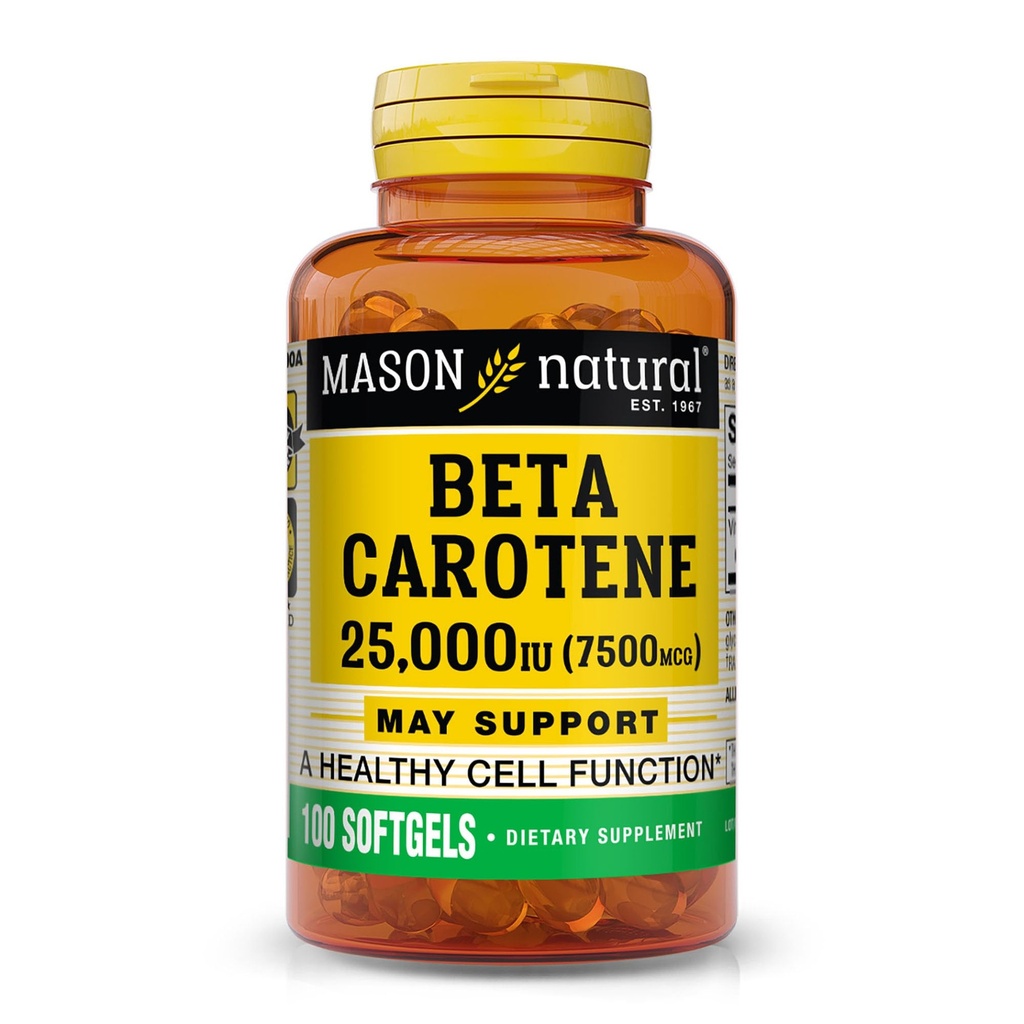 Mason Natural Vitamin A Beta Carotene 25,000 IU,支持视觉,细胞功能和免疫健康,100软胶,包3