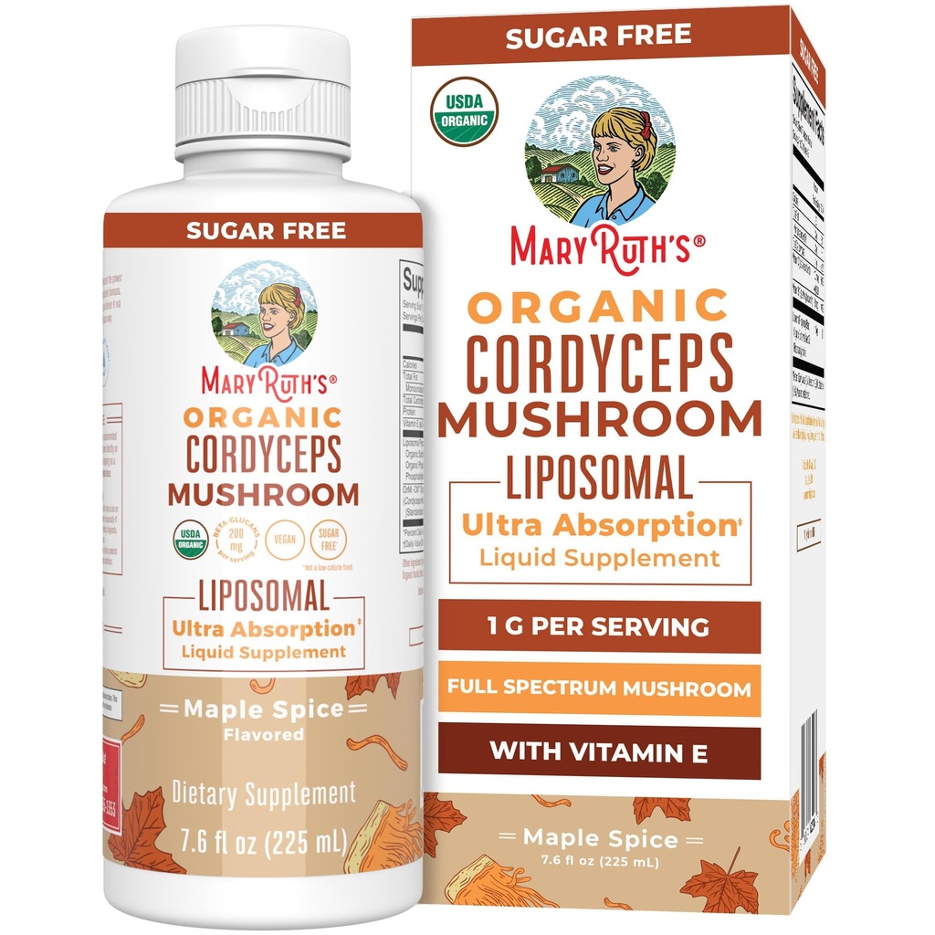 玛丽·鲁斯有机物 Cordyceps 蘑菇补充品 超吸食 Liposomal 完全光谱蘑菇 | 200mg Beta-Glucans Per Service | UDA 有机物 | Vegan | 7.6 oz | 15 service