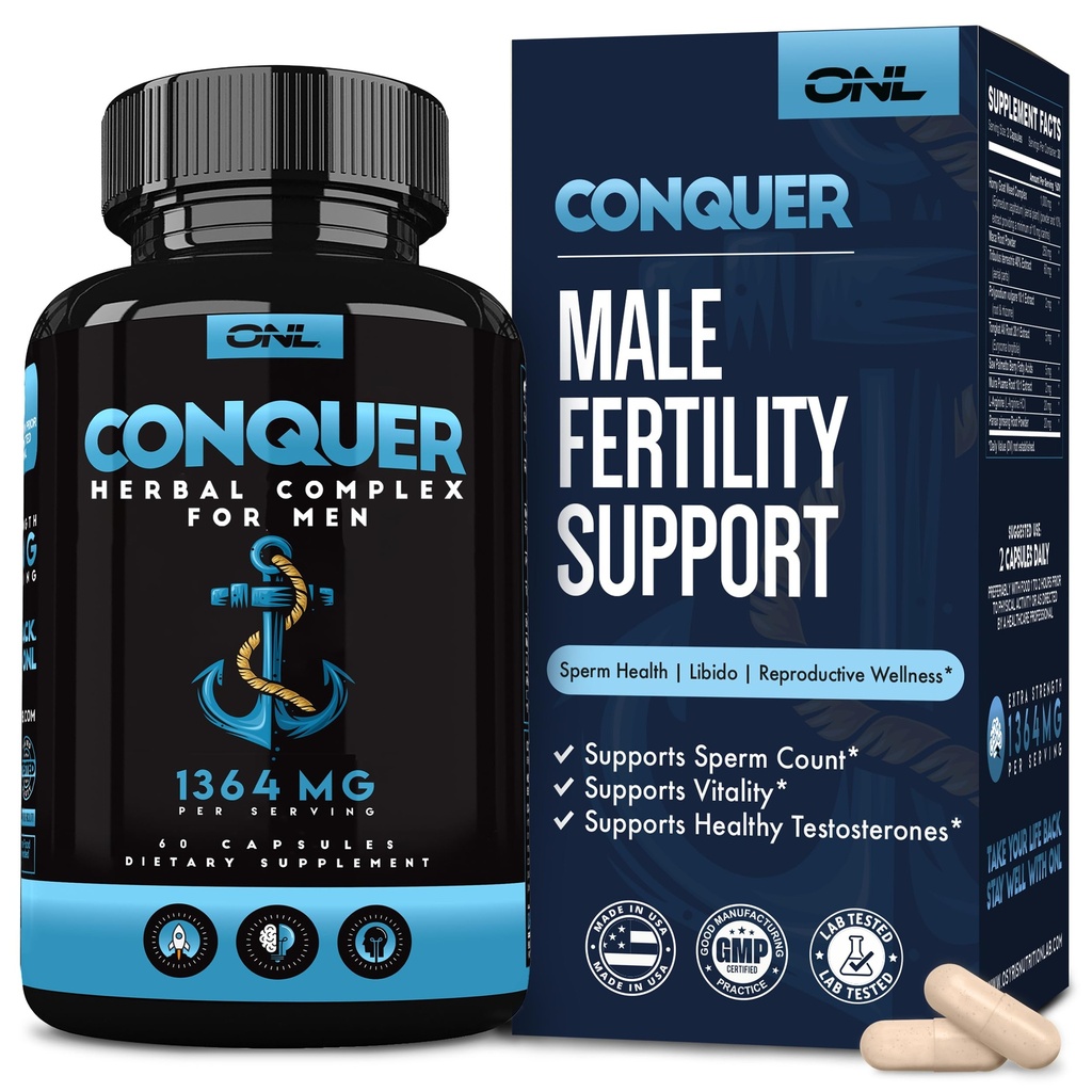 征服男人生育率补充剂 - 男子睾丸酮助推剂 W/ Maca Root, Horny Goat Weed & Tribulus Terrestris - 男子生育率补充剂 - Libido男子助推剂 - 男子增强药剂 - 60Ct
