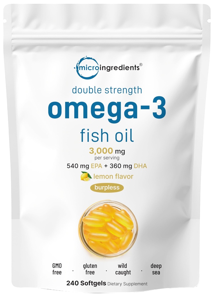 微量成份 Omega 3 鱼油补充剂 3 000 mg 人服务,240 软胶 | Lemon Flavoried – Burpless → EPA 540 mg + DHA 360mg → 深海鱼