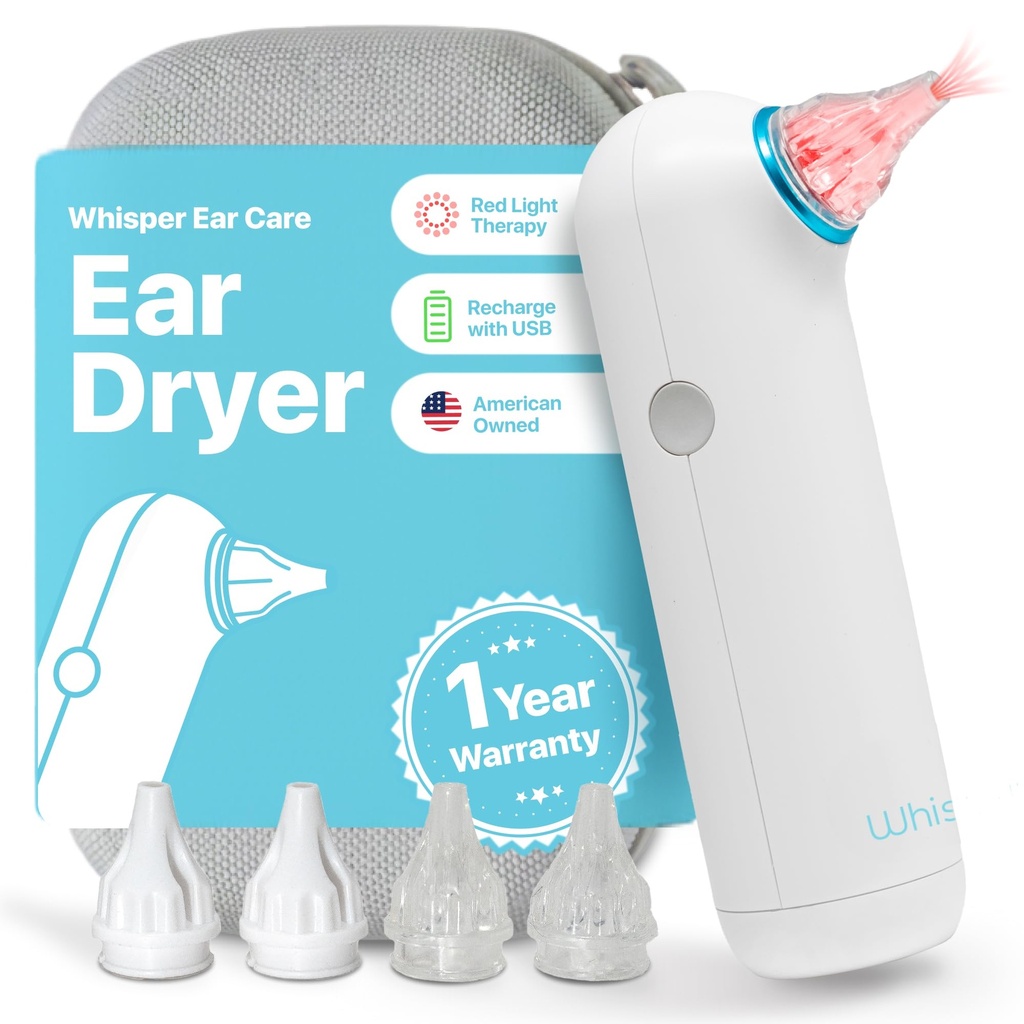 Ear Dryer + Case ^ 美国 ^ 1 年保税 ^1 可回收的Ear水干燥援助 红光疗法 将温暖的空气送入Ear,以对抗作为Ear流体清除器的Anyying游泳者的感染