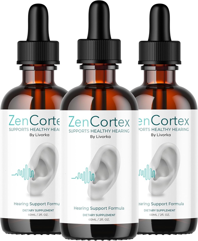 LIVORKA ZENCortex Drops, 耳健康液体补充剂, 支持健康听觉 - 3瓶(90天供应) - 3包
