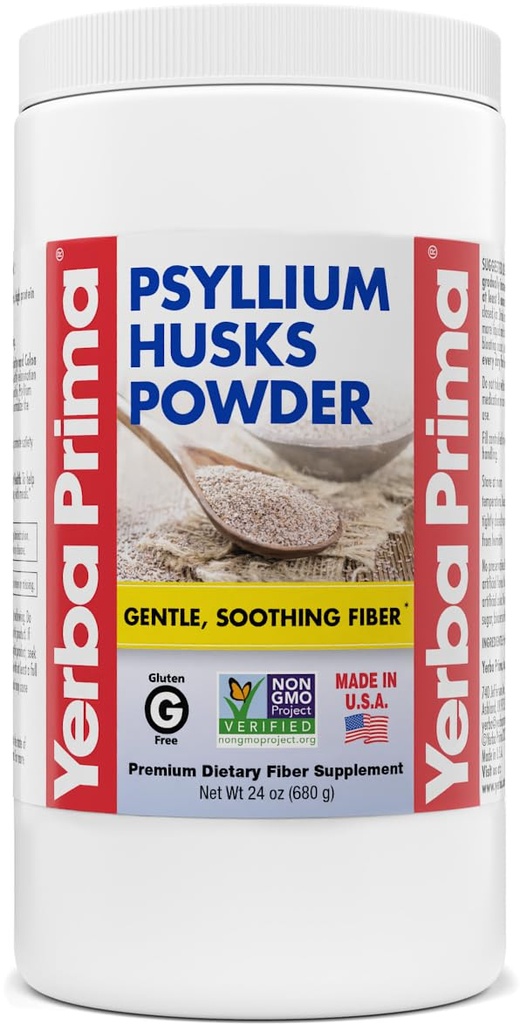 Yerba Prima Psyllium Husk 粉末 - 24 oz - 精细的地基、不味的、无糖的 - 天然纤维的补编 - 也用于烧烤 - 包含可溶性与难溶性散装的常规支持
