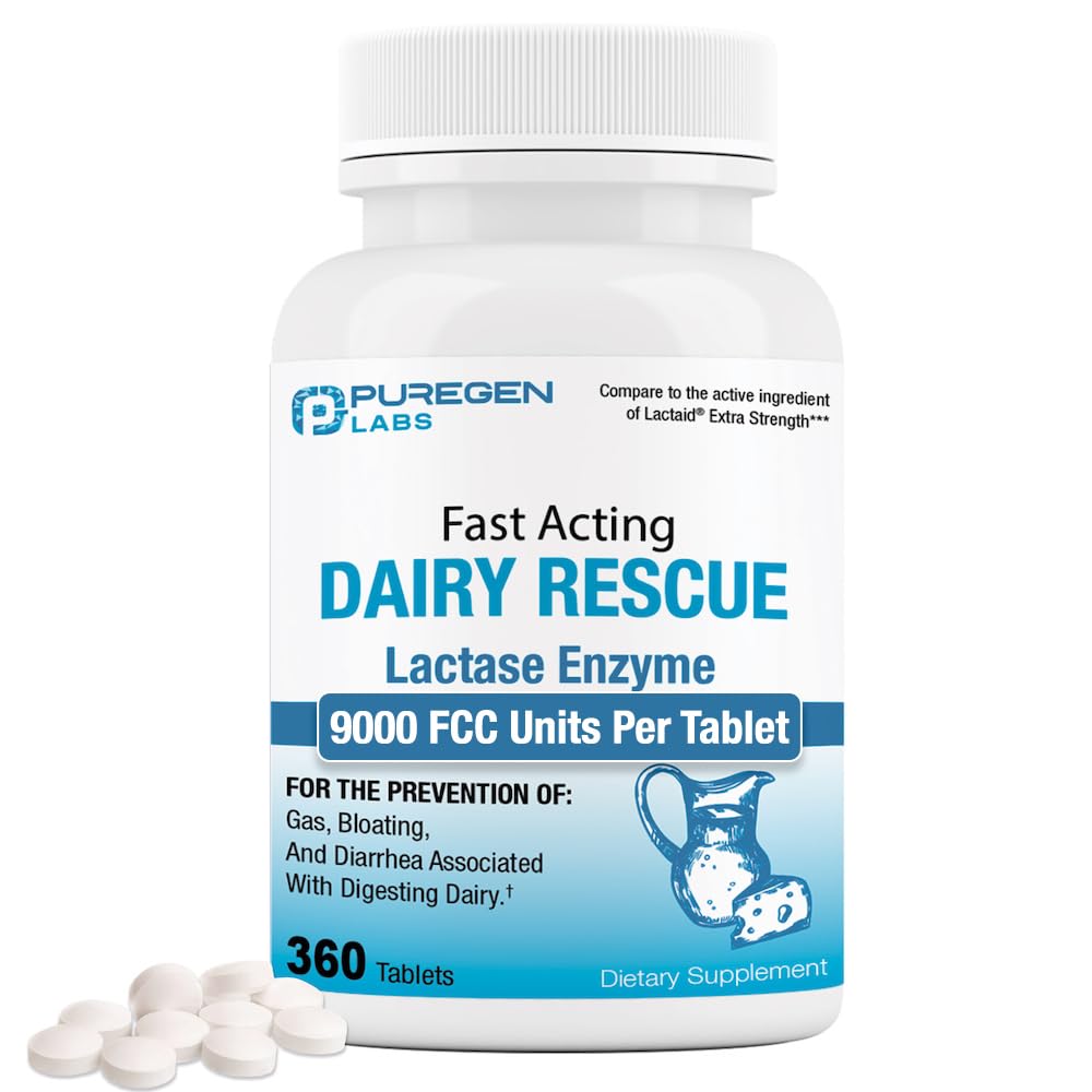 Puregen Labs 乳品救济快速代理乳品酶 9000 FCC 乳糖不容忍药片 360 片