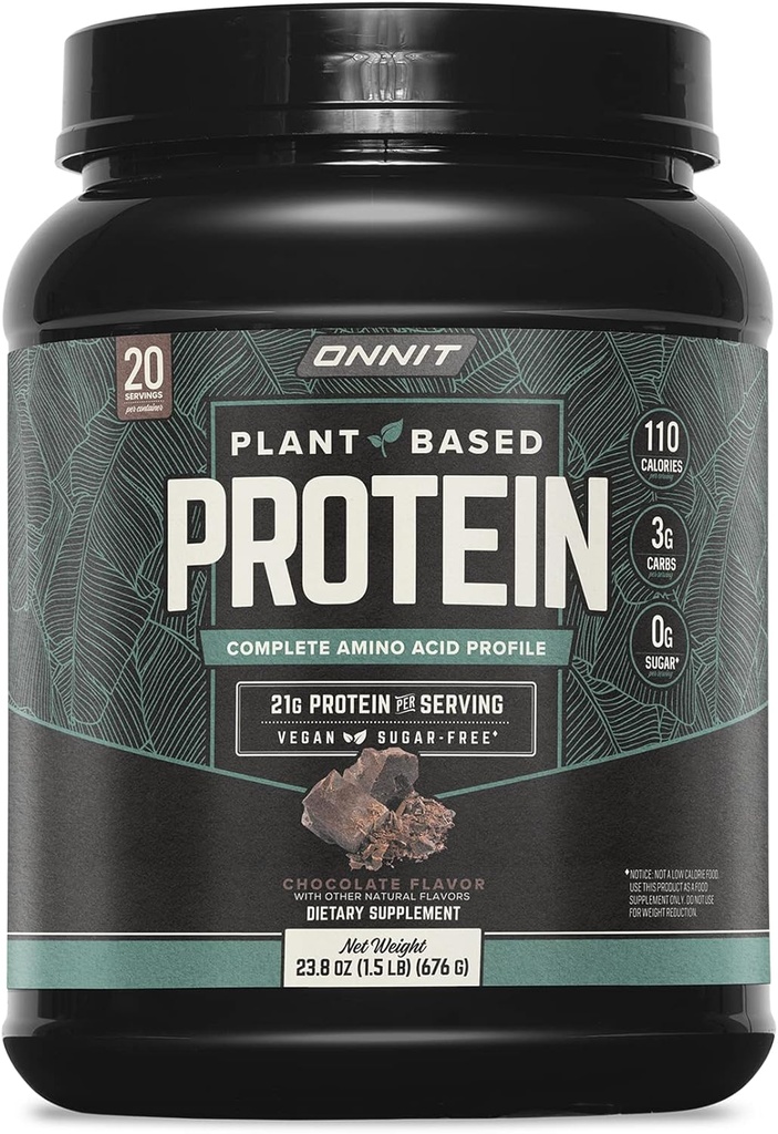 ONNIT 植物蛋白粉、巧克力火焰、每服21克蛋白、维冈和乳品免费膳食补充品,每塔20份,23.8 oz