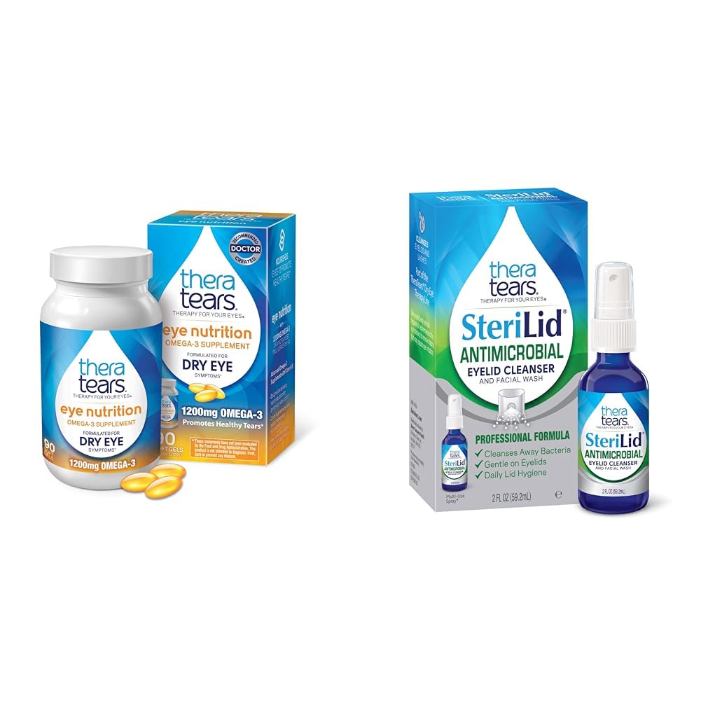 TheraTears Omega 3 补编, 1200mg, 90 cm (Pack of 1) & SteriLid Eylid Eyelid Cleanser and Face Wash, 用于刺激眼, 2 fl oz Spray