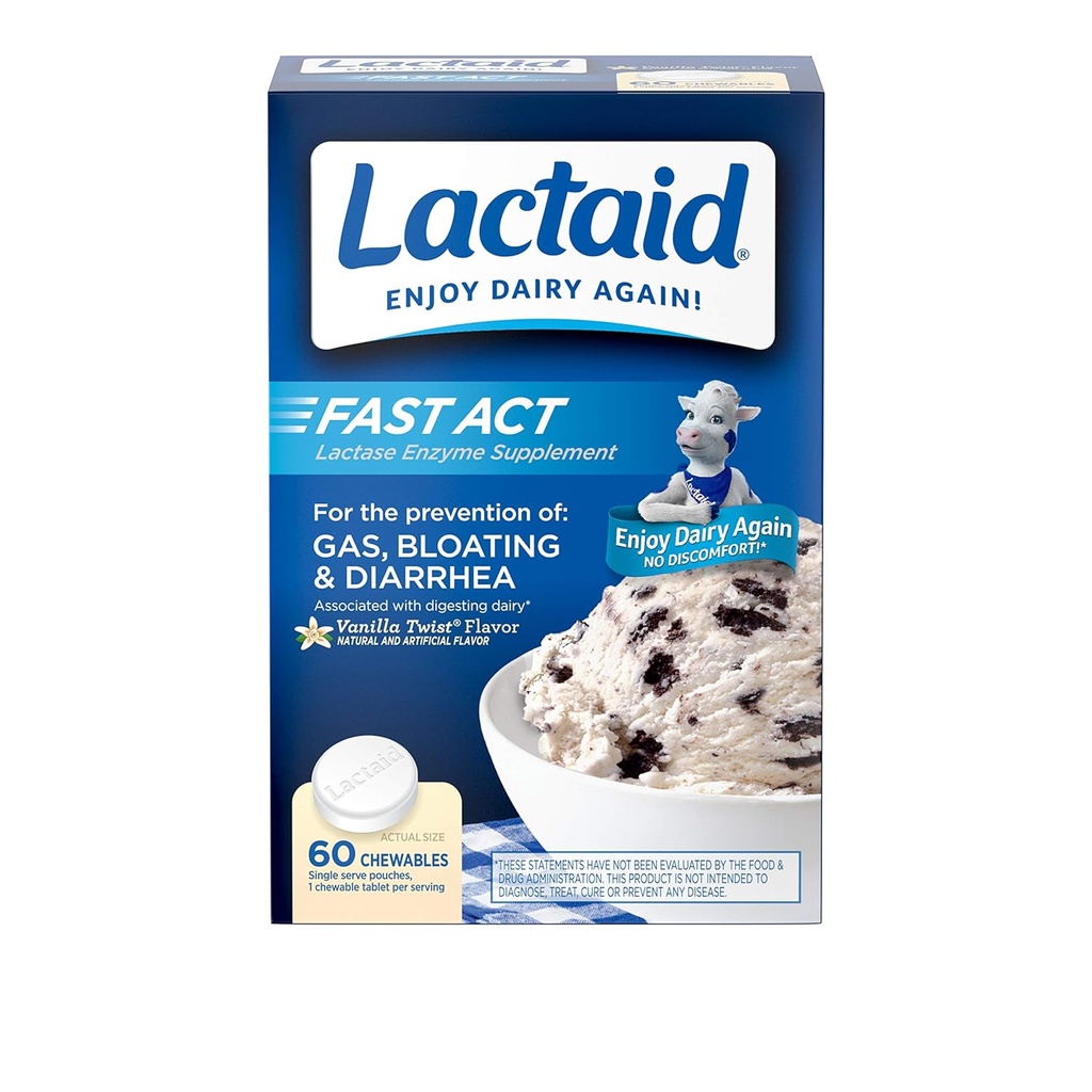 LACTAID 快速法案 Chewables Vanilla Twist 60 ea (Pack of 3)