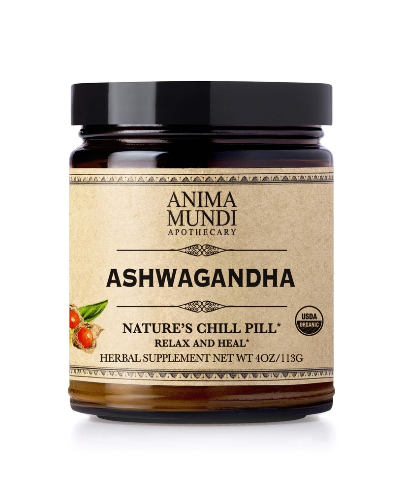Anima Mundi Ashwagandha 粉末 - 印度的有机Ashwagandha 根粉,俗称印度根粉末 - 镇静草药补充剂 - 添加到茶叶、咖啡和更多(4oz / 113g)