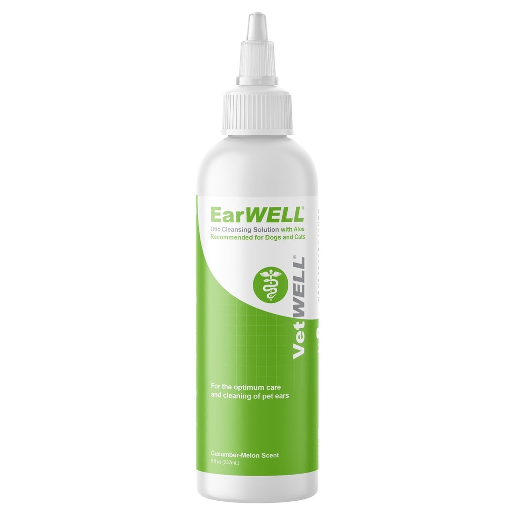 狗和猫的VetWELL耳科清洁剂 -- -- 宠物感染和控制耳部感染和食臭的食肉剂 -- -- 8 oz(瓜瓜)