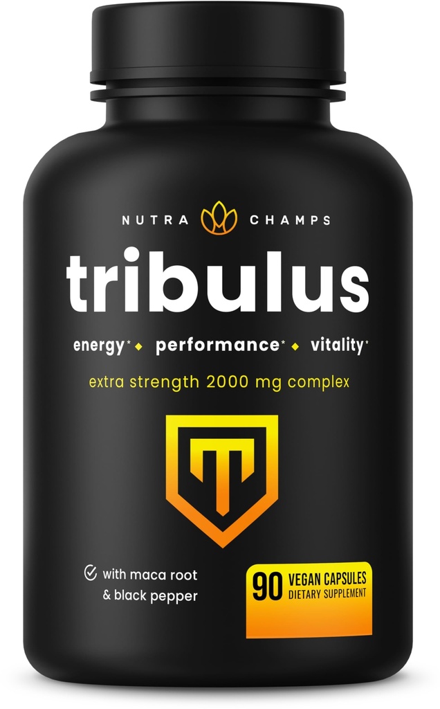 NutraChamps Tribulus Terrestris for Men, 2000mg 能源、生命力、Stamina和性能的辅助工具,超强萨波宁,90 Vegan Capsules