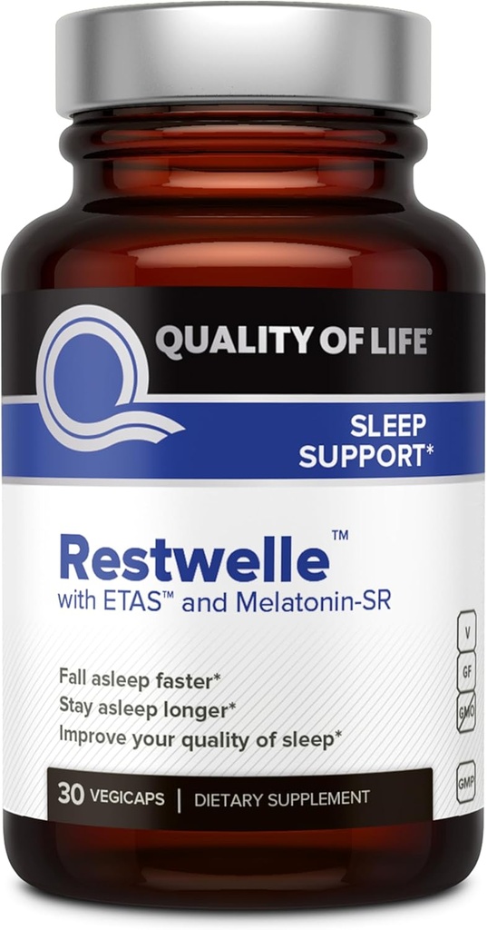 生活质量 - Restwell - Premium Natural ETAS 和 Melatonin 补编 - Non Groggy Formula with ETAS 和 Melatonin SR - Non Habit Forming - 30 Capsules (英语)