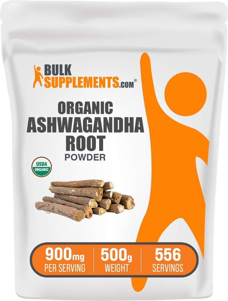 Bulk Ashwagandha Powder组织 - Organical Ashwagandha Ashwagandha Suppers,来源于 Ashwagandha Root - Gluten Free,每役2g,500g(1.1磅)(包1)