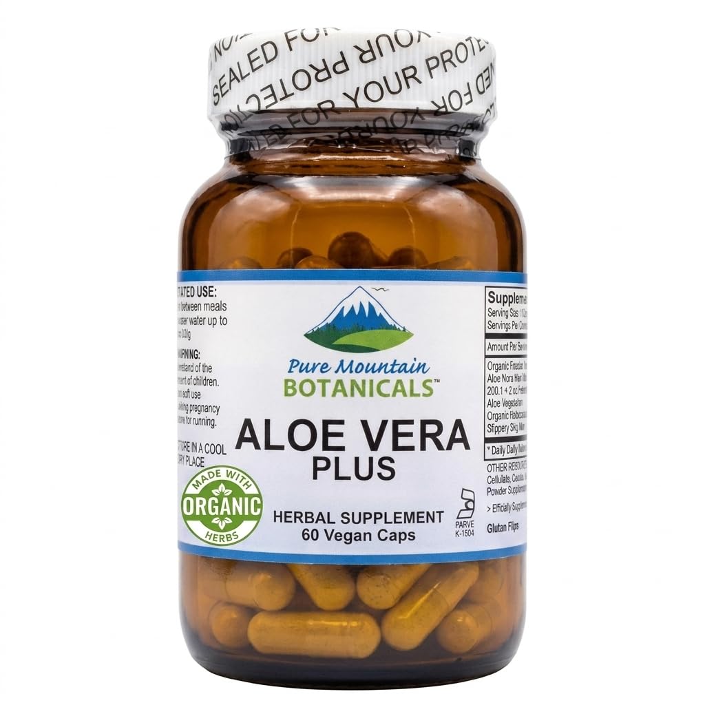 纯山植物学 Aloe Vera Plus Capsules. 200:1 摘录. 科舍有机干草(Aloe Vera Gel),马什马洛根,滑石精灵