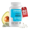 维生素D3配有K2-5000iu维生素D和100 mcg维生素K补充剂,用于最大生物利用率-增强心血管、免疫和骨质健康的钙吸收(60 Capsules)