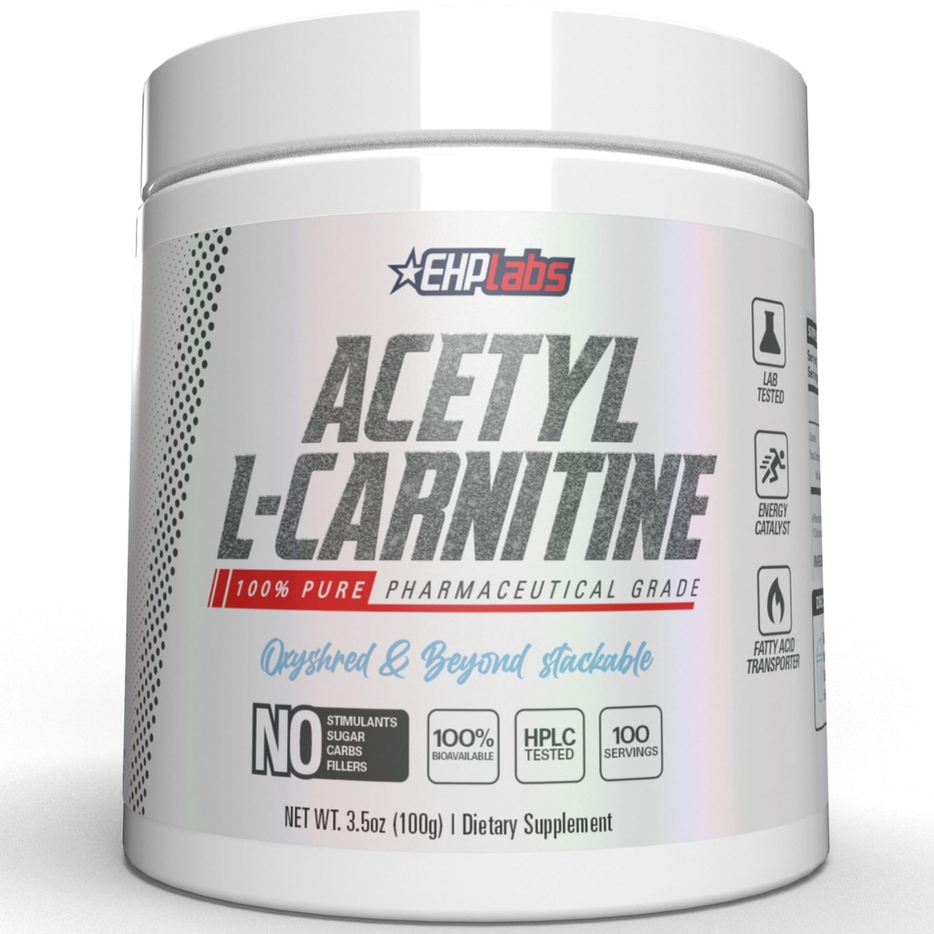 EHP实验室 乙酰L Carnitine Powder - 支持自然能源生产,辅助健康脑功能,支持心脏健康,Vegan,Gluten Free,非转基因O - 100 services