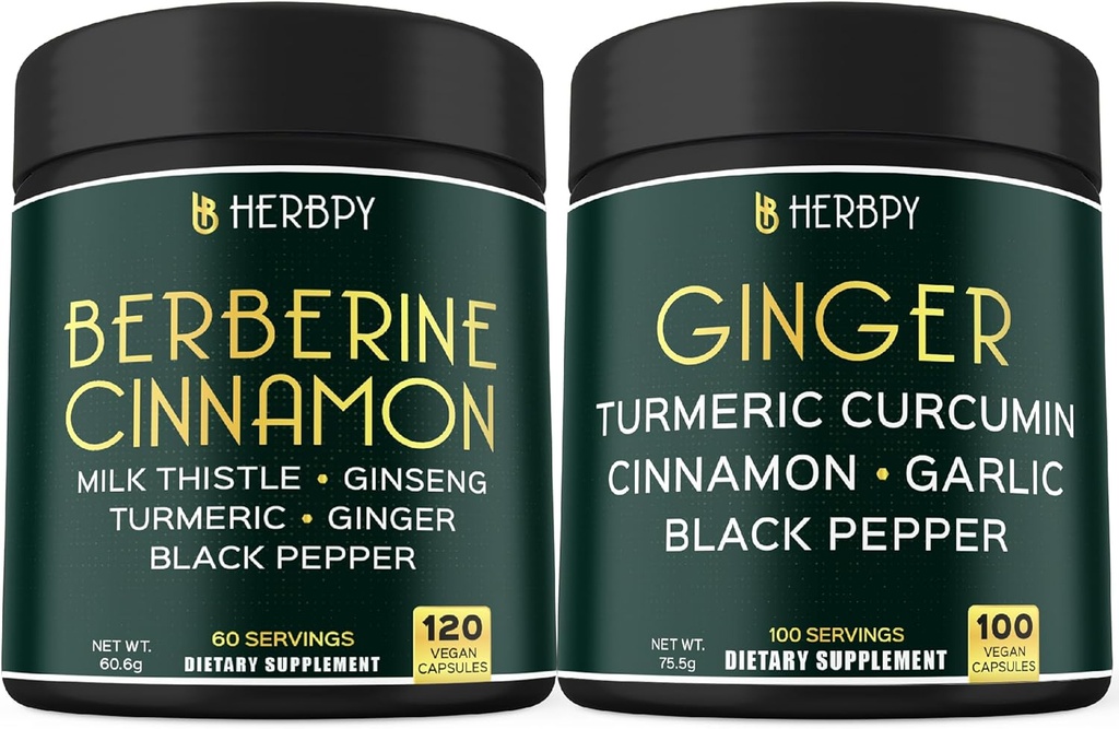 Bundle 7in1 Berberine HCl & 5in1 姜汁补充剂 - 支持免疫、消化和心脏健康
