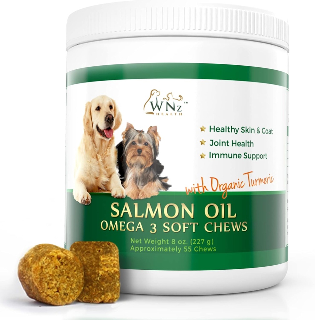 Omega 3 皮和煤 嚼狗,狗 沙门 油 补充 联合止痛,免疫 支持,皮和煤 补充 狗,可嚼狗 治疗 痒皮 救济, 55 Chews, 8 Oz
