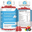 2 Pack Ashwagandha Gummys for Women Men, Sugar Free Organical Ashwagandha Gummys 放松恢复平衡补充,维根·格卢滕自由,120 Counter
