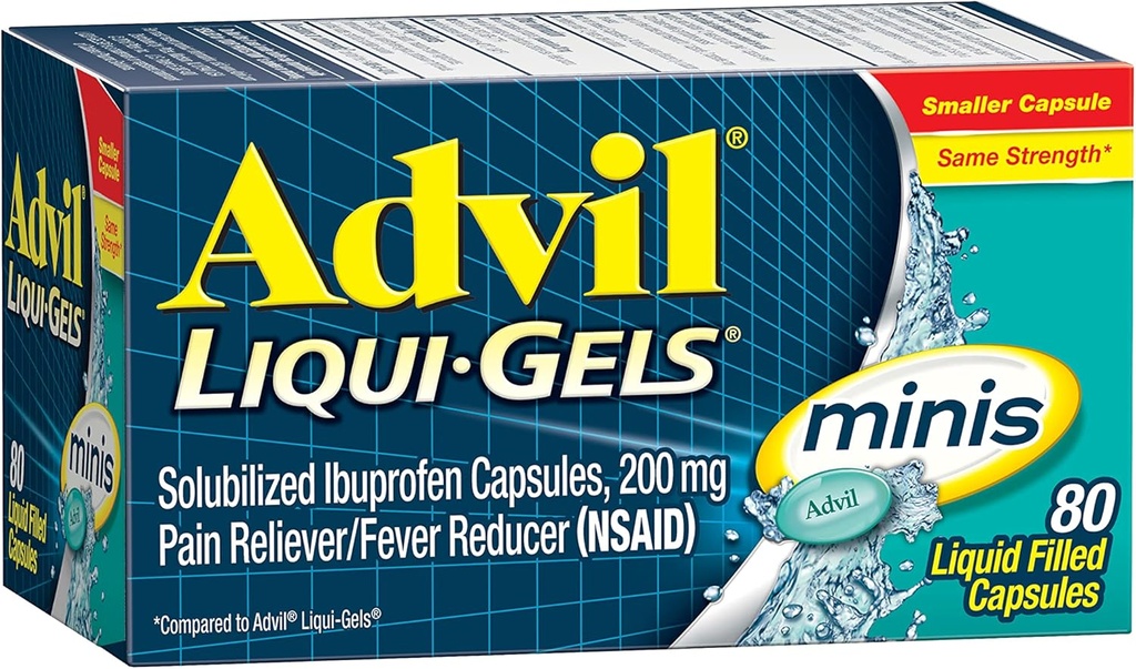 Advil Liqui-Gels 迷你止痛剂和减热剂,治疗患有Ibuprofen 200毫克止痛剂的成年人的止痛药 -- -- 80个液体填充盖