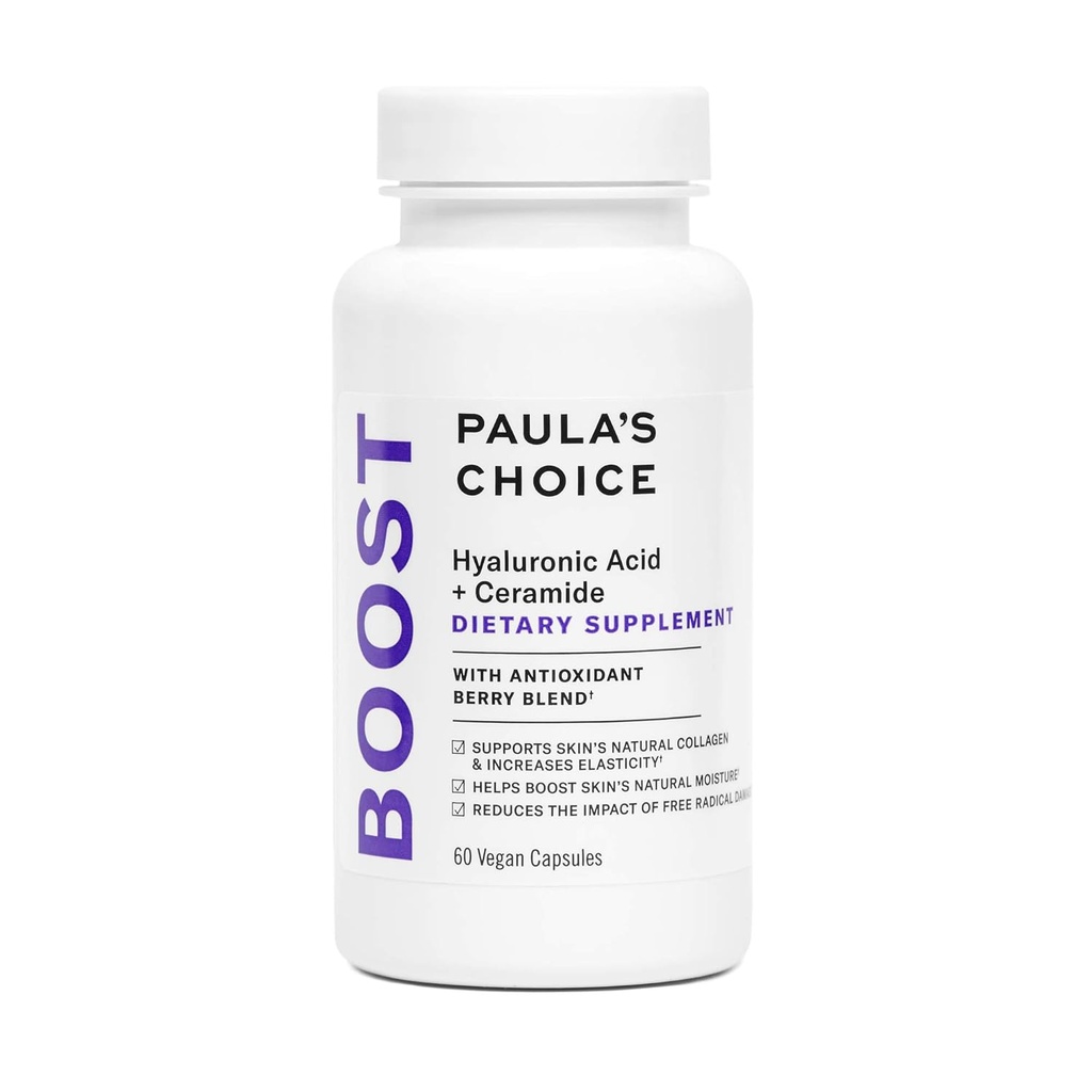 保拉选择 Hyaluronic Acid + Ceramide 饮食补充,Collagen 支持软,健康 + Radiant Skin, Gluten-free + Soy-free, 60 Vegan Capsules