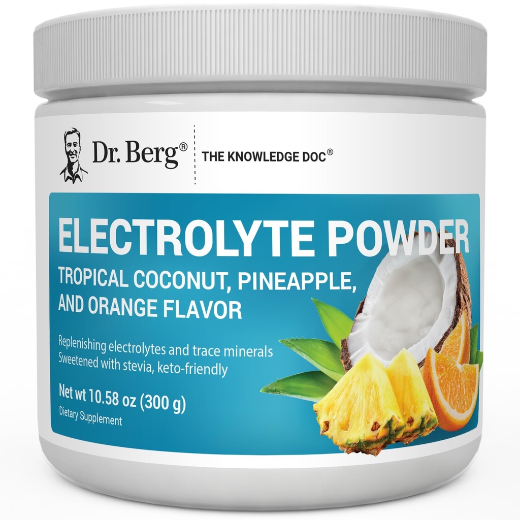 Berg Zero 糖水解 Keto 电解石粉 -- -- 钾和真正的平克喜马拉雅盐(NOT Table Salt)加固 w/1000 mg -- -- 热带椰子、菠萝和橙汁补充剂