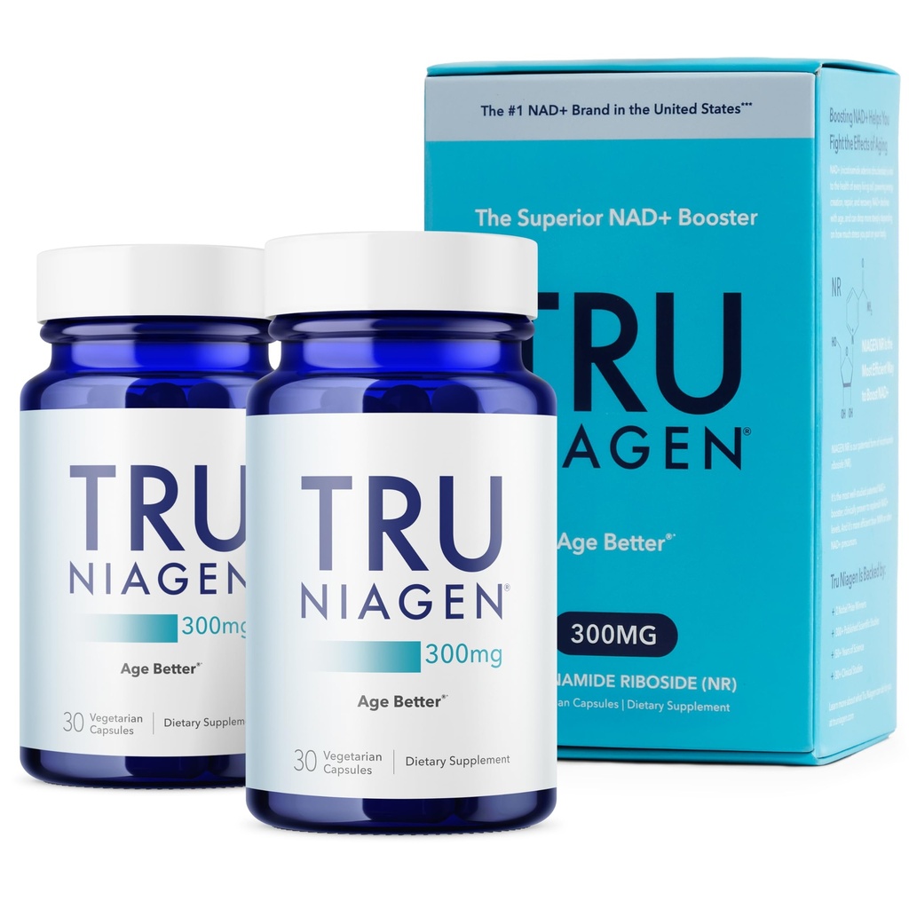 TRU NIAGEN 专利 NAD 抗衰老和细胞再生补充, 300 mg Niagen, 30 services QQ 支持细胞能量,大脑,肌肉 Nicotinamide Riboside (NR) Take 1 Daily QX 2瓶
