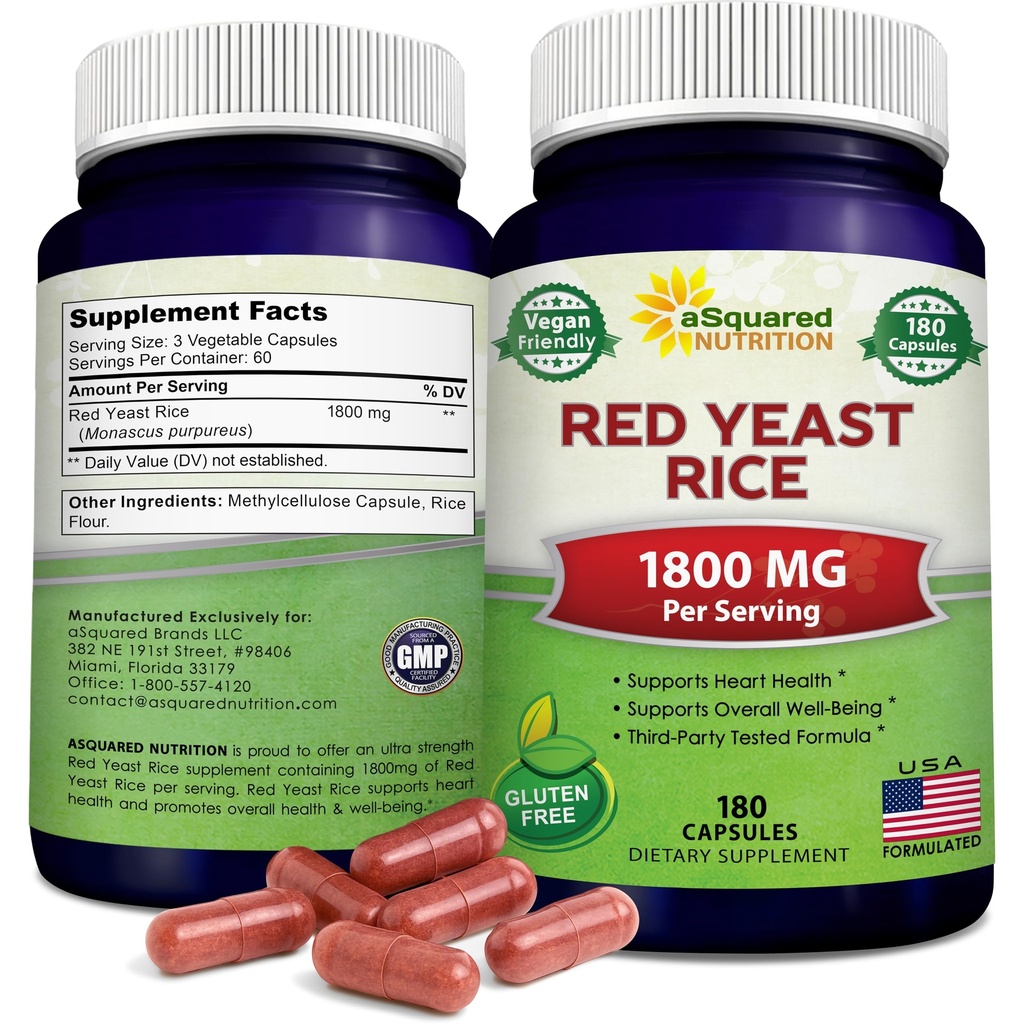 aSquared East Rice 1800mg -- -- 支持心血管健康的维根粉丸补充营养1800mg -- -- 180个Vegie Capsules