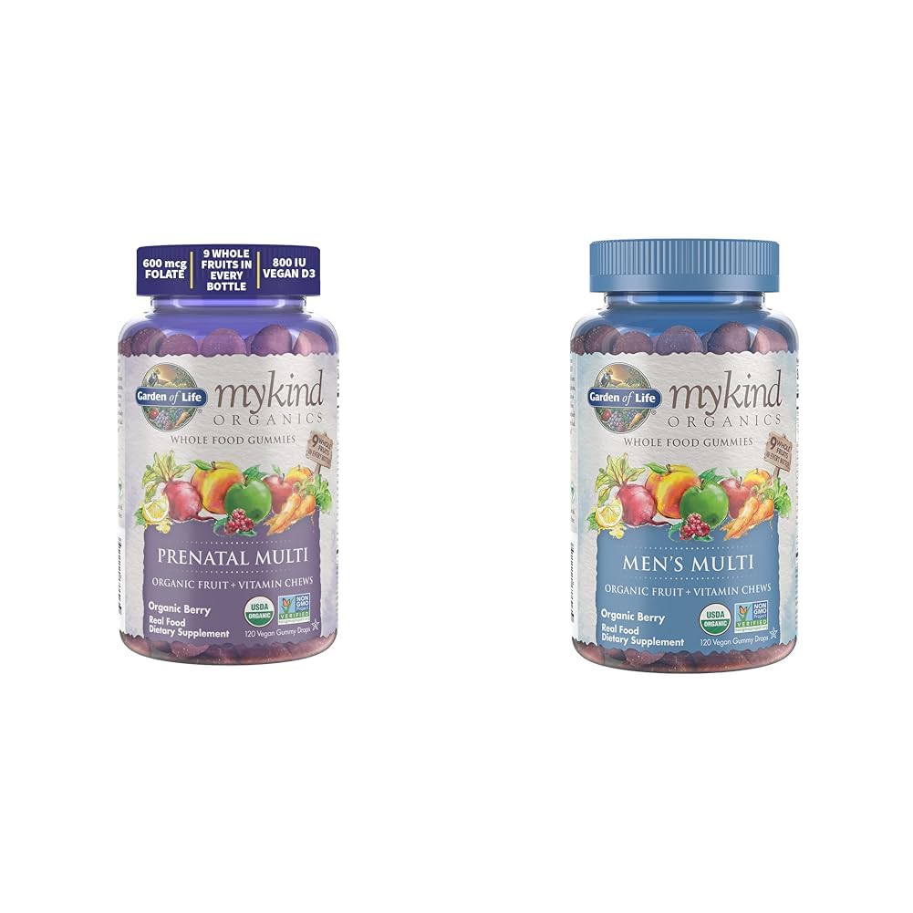 生命组织花园 产前结肠 多维他命 配有维生素D3, B6, B12 和有机 男性的Gummy Vitamins 多贝里, 120个