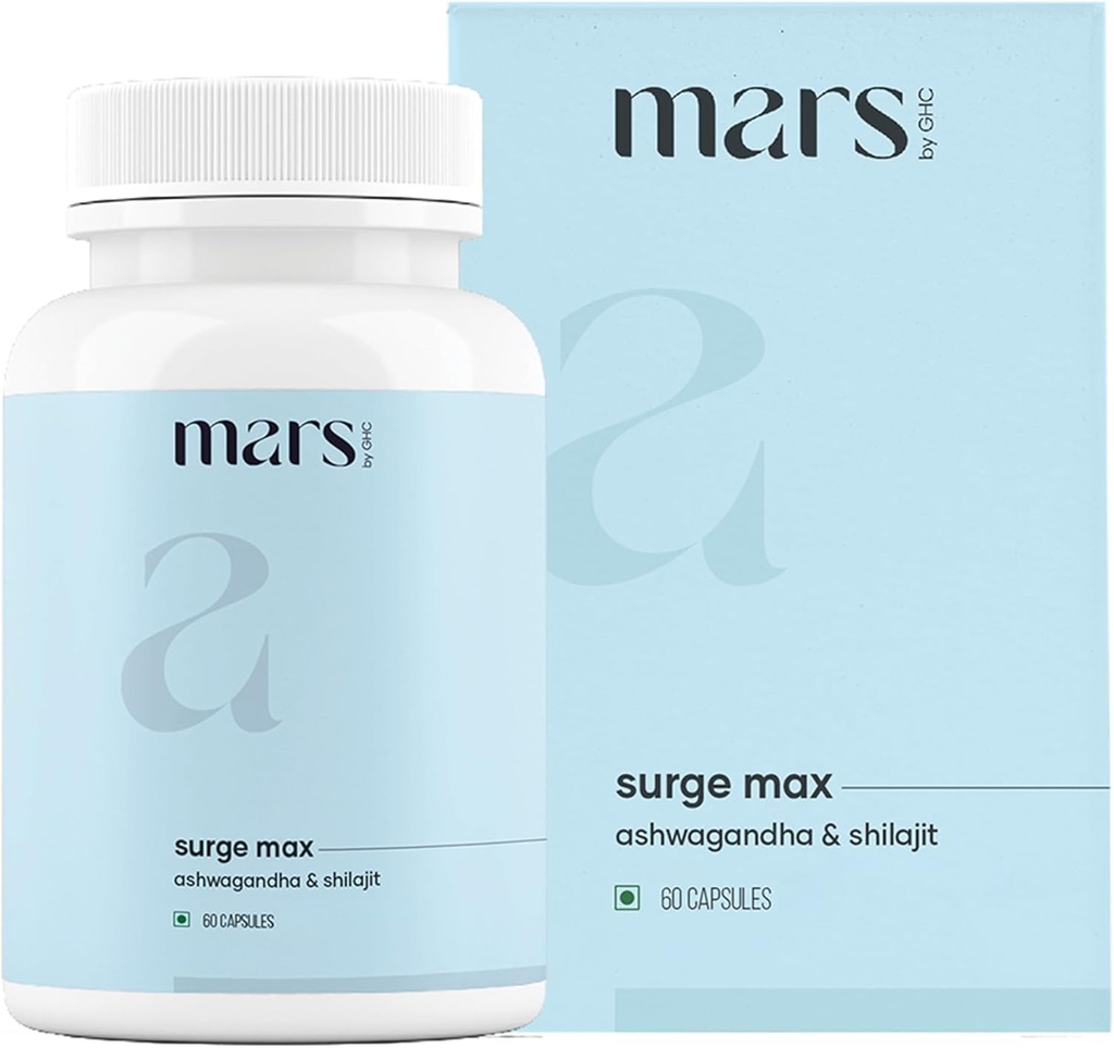 Surgemax Natural Capsules with Shilajit & Safed Musli 支持主动生活方式的能量、力量和豁免 | 60 Capsules |  Pack Pack of 1