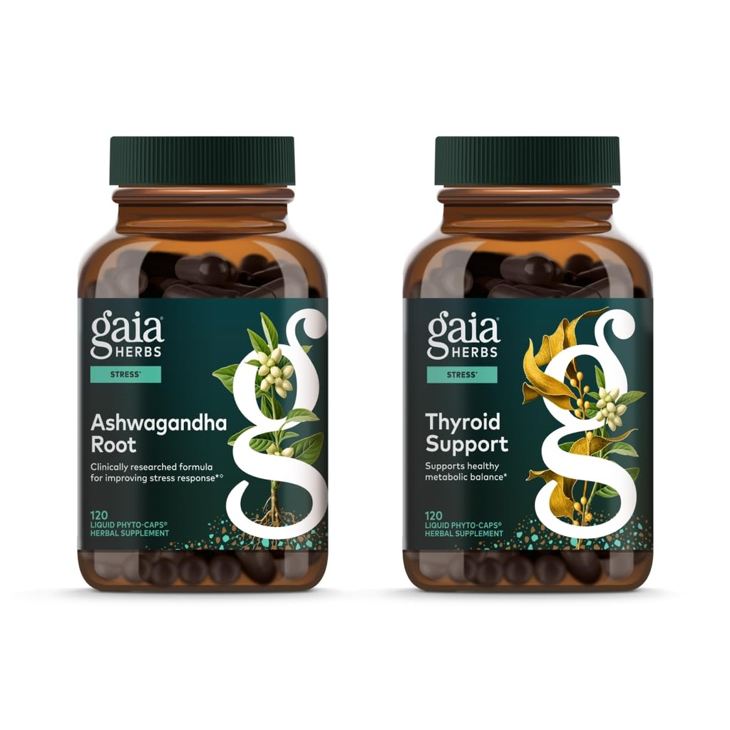 Gaia Herbs Ashwagandha Root - 有机Ashwagandha Root - 120 Vegan 液态植物与甲状腺素支持 - 支持健康代谢平衡和整体健康 - 120 Vegan 液态植物