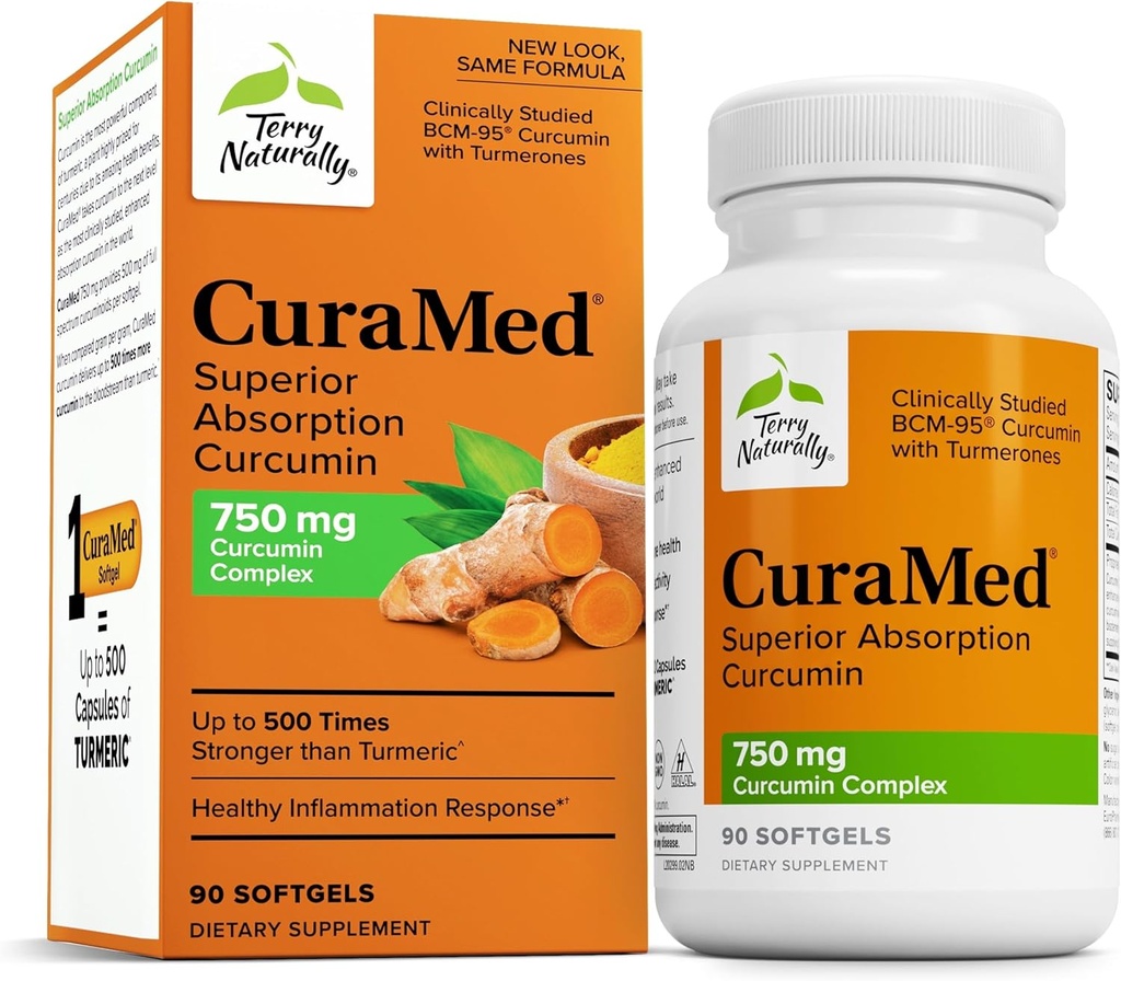 Terry Natural CuraMed 750mg - 脑和心脏健康支持的抗氧化剂补充剂 - 配有高致病性曲霉素复合剂的饮食补充剂 - 肾,肝和免疫健康支持 - 90 Softgels