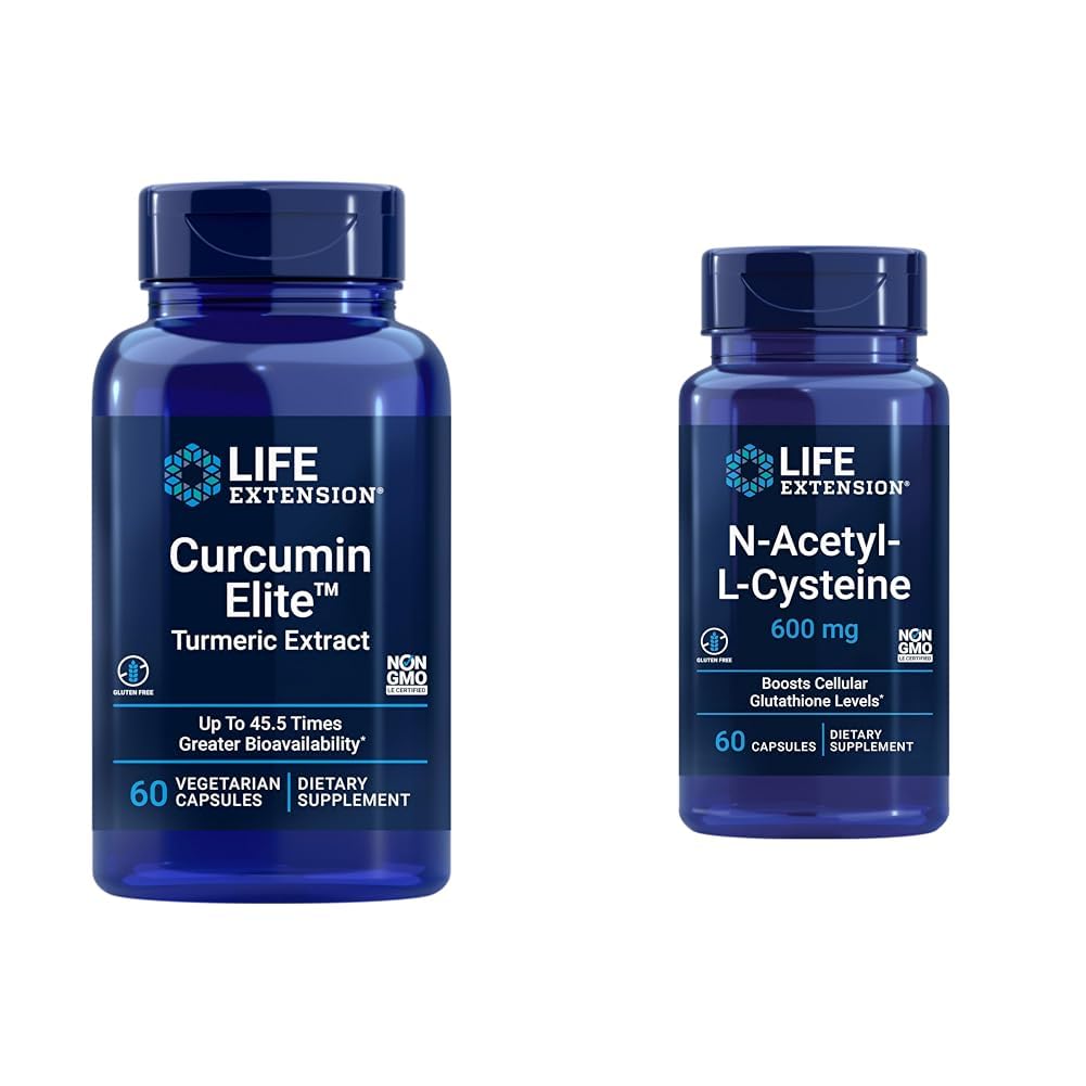 寿命延长Curcumin Elite Turmeric extraction & N-Acetyl-L-Cysteine(NAC),免疫,呼吸,肝脏健康,NAC 600 mg, Potent 抗氧化剂支持, 自由激进, 易吸, 60 Capsules