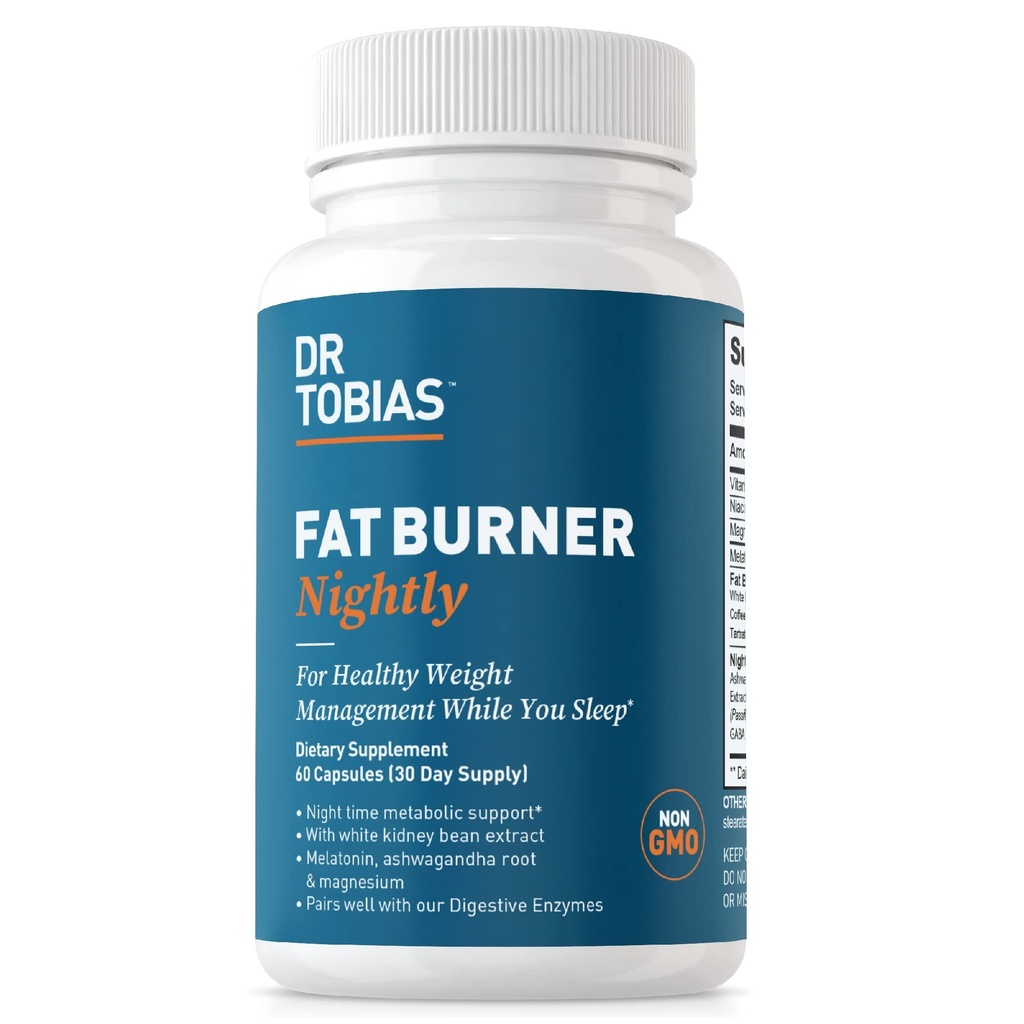 Tobias Fat Burner博士晚间 - 夜间时间元数据支持:白肾豆提取, Ashwagandha Root, Green Coffee Bean提取 & Melatonin → Non-GMO(60 Capsules 30天供应)