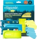 Cliganic Mosquito Repellent Pack(4个腕带+8个再填袋) - 可调整的,天然的DEET自由的,基本注入的石油